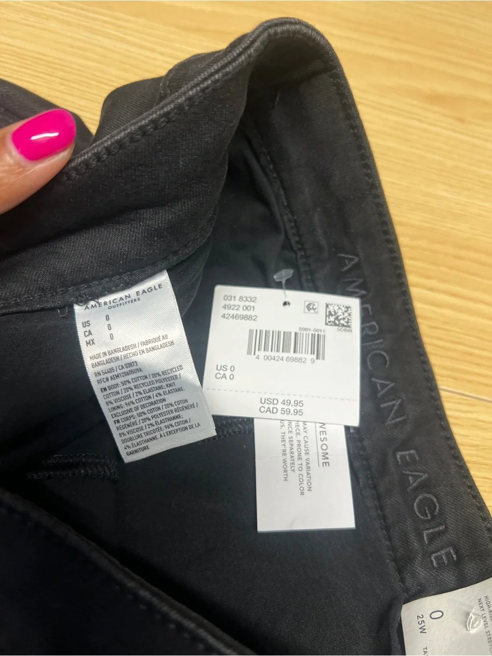 American Eagle High-Rise Black Denim Mini Skort Size 0 25W NWT